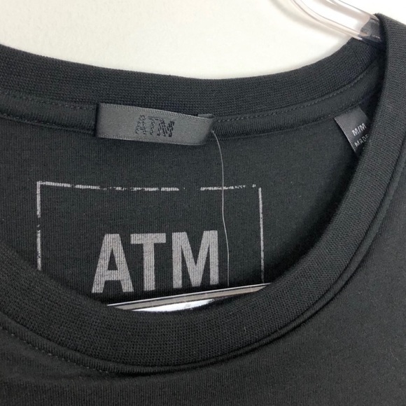 ATM | NWT Pima Cotton Ruched Long Sleeve Mini Dress Black Medium - Picture 2 of 7